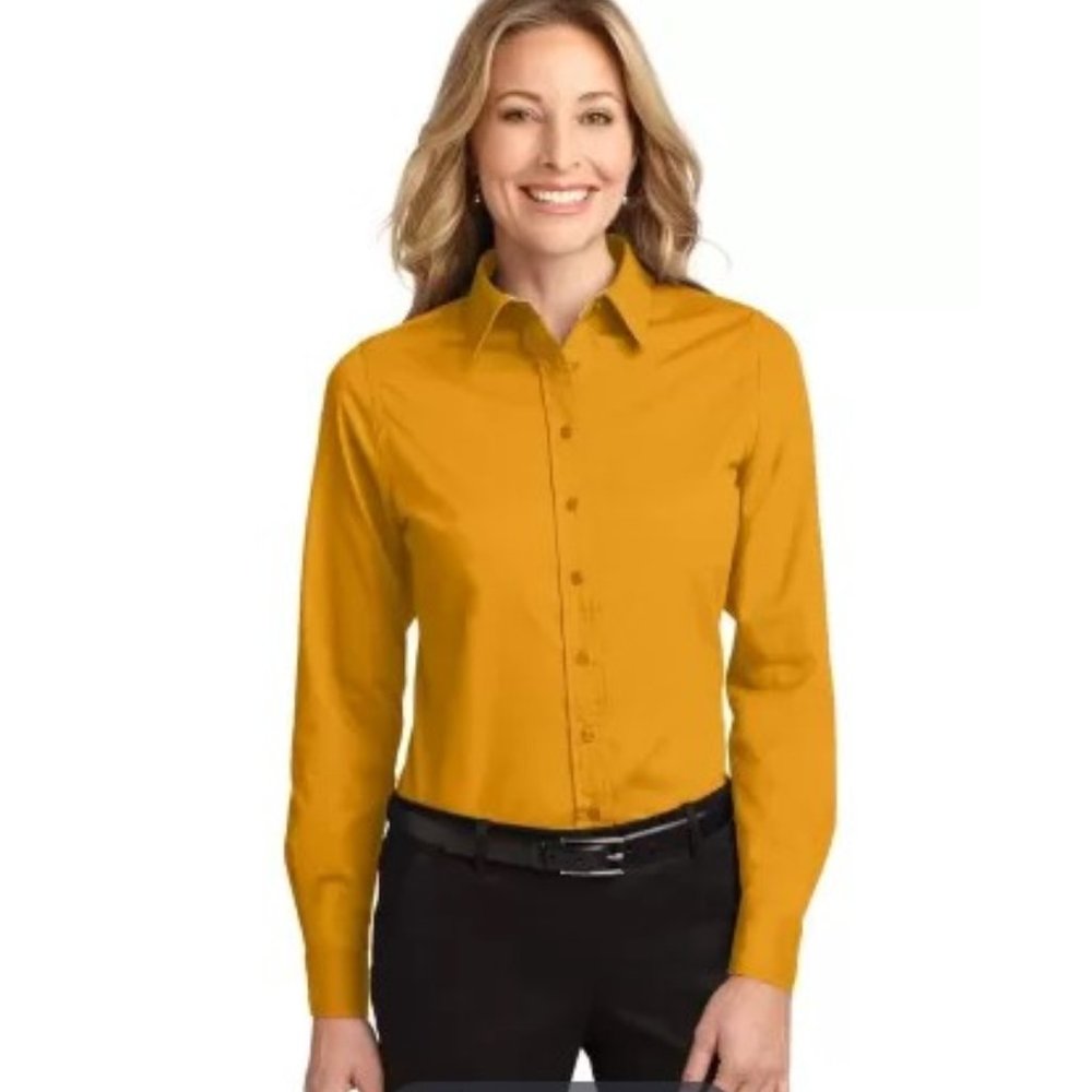 EUC New York & Company Mustard Yellow Fitted Button Up Blouse